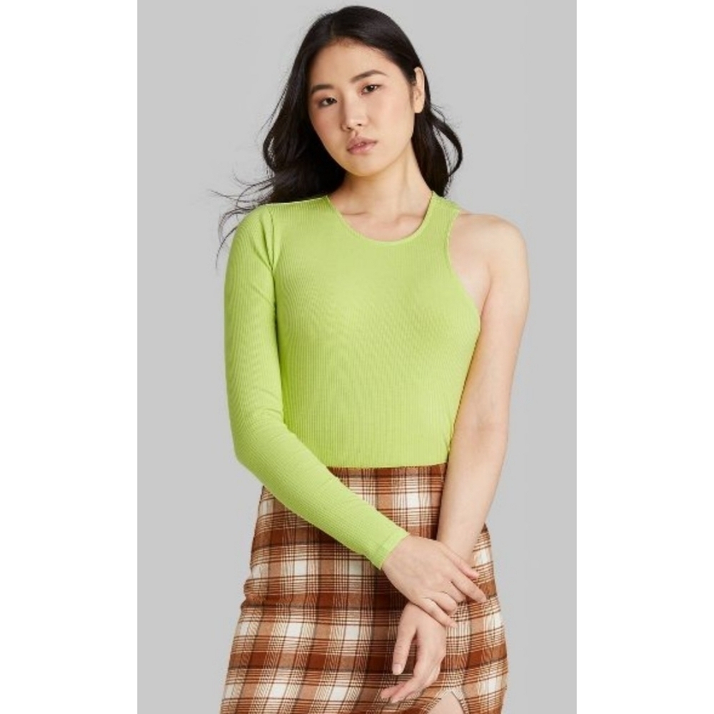 Wild Fable asymmetrical one sleeve ribbed bodysuit Green Size XXL